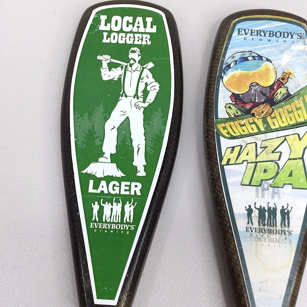 Lot of 2 Beer Tap Handles Everybodys Brewing Foggy Goggles Local Logger Hazy IPA